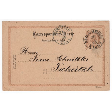 P 75 - 2 Kr braun, Ganzsachen - Postkarten, 1890, Kyjov, poštový lístok, ʘ, Rakúsko Uhorsko