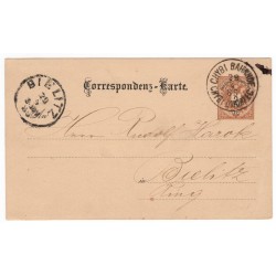 P 43 - 2 Kr braun, Ganzsachen - Postkarten, 1883, Chybi Bahnhof, poštový lístok, ʘ, Rakúsko Uhorsko