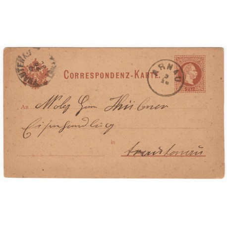 P 25 - 2 Kr braun, Ganzsachen - Postkarten, 1876 / 1882, Arnau, poštový lístok, ʘ, Rakúsko Uhorsko