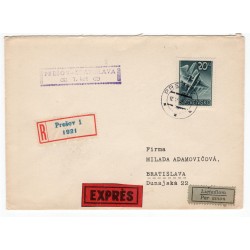 1. let PREŠOV 1 - BRATISLAVA, 18. V. 1943, poštová obálka, lietadlom, doporučene, exprés, Slovenský štát