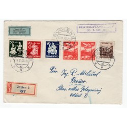 1. let ZVOLEN 2 - PREŠOV 1, 18. V. 1943, poštová obálka, lietadlom, doporučene, Slovenský štát