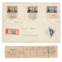 19. XI. 1941 - Memorandum, kompletná séria 56 - 58, DR 1, doručná známka, doporučene, podací lístok, Slovenský štát