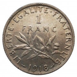 1 franc 1918, striebro, Paríž, Francúzsko