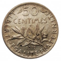 50 centimes 1917, striebro, Paríž, Francúzsko
