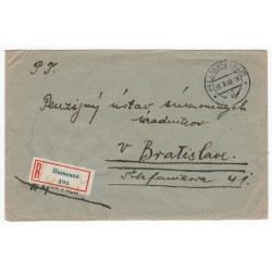 30. X. 1940 - Humenné, Bratislava, doporučene, celistvosť, Slovenský štát