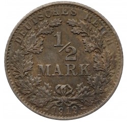 1/2 mark 1919 E, Ag, Deutsches Reich