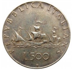 500 lire 1958 R, Columbus´ ships, striebro, Taliansko