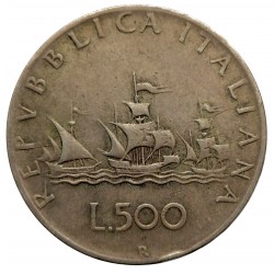 500 lire 1961 R, Columbus´ ships, striebro, Taliansko