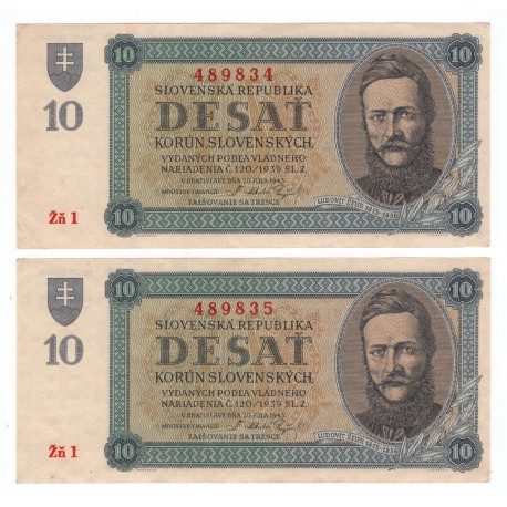 10 Ks 1943, Žň 1, sériové čísla po sebe, Slovenský štát, XF