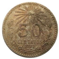 50 centavos 1921, striebro, Mexico