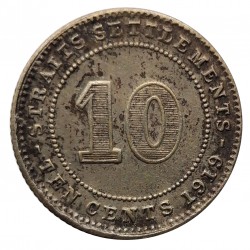 10 cents 1919, George V., striebro, Straits Settlements