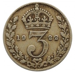3 pence 1922, George V., striebro, Great Britain