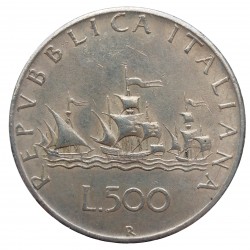 500 lire 1966 R, Columbus´ ships, striebro, Taliansko