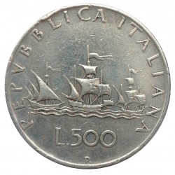 500 lire 1959 R, Columbus´ ships, striebro, Taliansko