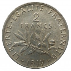 2 francs 1917, striebro, Paríž, Francúzsko