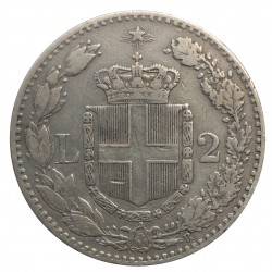 2 lire 1883 R, Umberto I, Ag, Taliansko