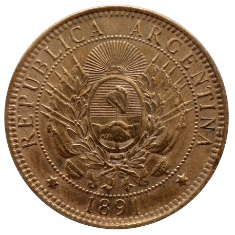 2 centavos 1891, chyborazba, republika, Argentina