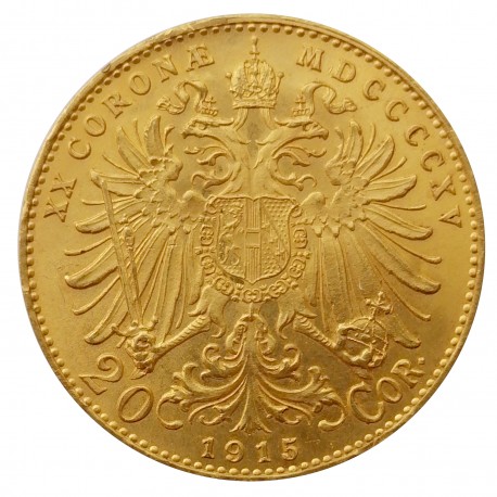 1915 investičná 20 koruna, František Jozef I., novorazba, Viedeň, Rakúsko