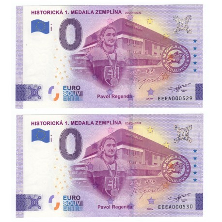 0 euro souvenir, HISTORICKY 1. MEDAILA ZEMPLÍNA, Pavol Regenda, postupka, Slovensko, EEEA000529 a EEEA000530