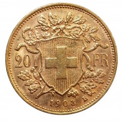 1903 B - 20 francs, Bern, zlato, Švajčiarsko