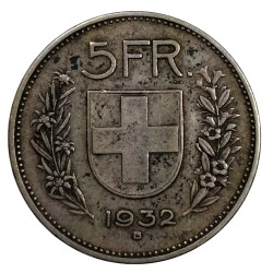 5 francs 1932 B, striebro, William Tell, Bern, Švajčiarsko
