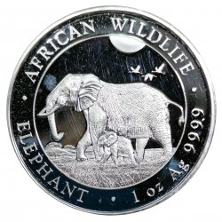 100 schillings 2022, Elephant, 1 OZ. Ag 999.9, investičná minca, slon, striebro, Somali republic
