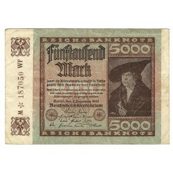 5 000 mark, Reichsbanknote, 1922, séria M - WF, Nemecko, VG