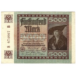 5 000 mark, Reichsbanknote, 1922, séria S - B, Nemecko, VG