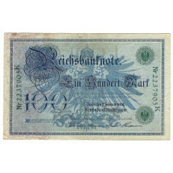 100 mark, Reichsbanknote, 1908, séria K, ein hundret mark, Nemecko, VG