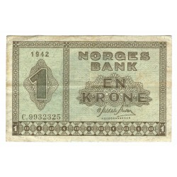 1 Krone, 1942, Norges bank, séria C, Nórsko, VG
