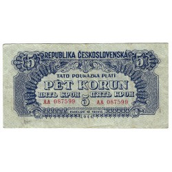 5 K 1944, AA, bankovka, Československo, VG