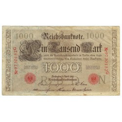 1 000 mark, Reichsbanknote, 1910, séria NrG, Nemecko, VG