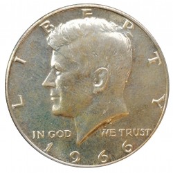 1966 half dollar, Kennedy, striebro, USA