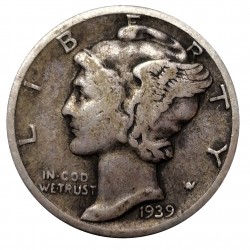 1939, dime, Mercury, striebro, USA