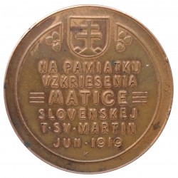 Na pamiatku vzkriesenia Matice slovenskej, T. Sv. Martin, jún 1919, AR medaila