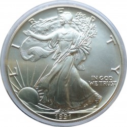 1991 silver dollar, 1 OZ. fine silver, investičná minca, striebro, USA