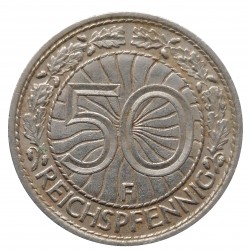 50 reichspfennig 1937 F, Stuttgart, Germany - Weimar republic