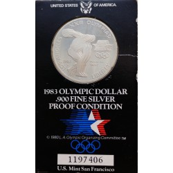 1983 S dollar, Los Angeles Olympics - Discus, originál balenie, Ag, PROOF, USA