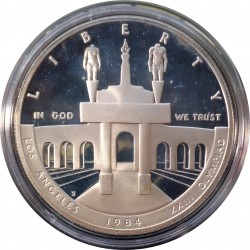 1984 S dollar, Los Angeles Olympics - Stadium Statues, Ag, PROOF, USA