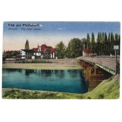 Váh pri Piešťanoch, vlaková pošta, kolorovaná pohľadnica, Československo