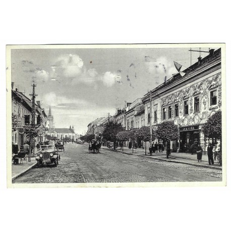 1933 - Prešov. Masaryková ul., rotoražec, čiernobiela fotopohľadnica, Československo