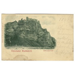 1899 - Üdvőzlet Ruttkáról, Sztrecsnó-vár (Vrútky, Hrad Strečno), čiernobiela pohľadnica, Rakúsko Uhorsko