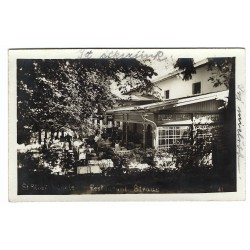 1930 - Št. Sliač Kúpele, Restourant Štraue, čiernobiela fotopohľadnica, Československo
