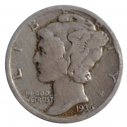 1936, dime, Mercury, striebro, USA