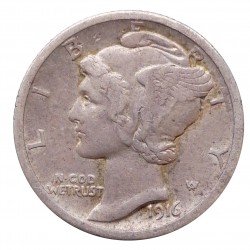 1916, dime, Mercury, striebro, USA