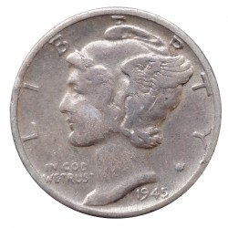 1945, dime, Mercury, striebro, USA