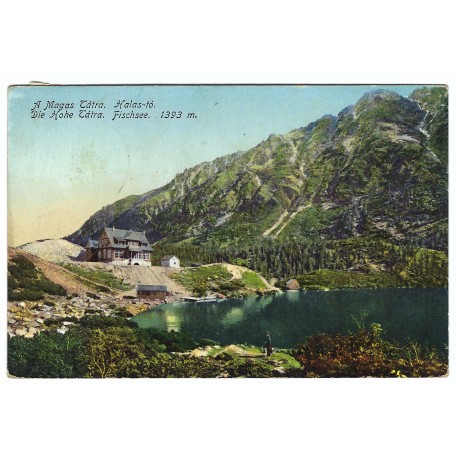 1913 - A Magas Tátra, Halas-tó, Vysoké Tatry, kolorovaná pohľadnica, Rakúsko Uhorsko