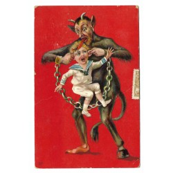 1922 - Čert s dieťaťom, farebná pohľadnica, Československo