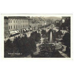 1928 - Košice, Hlavná ulica, vlaková pošta, čiernobiela fotopohľadnica, Československo