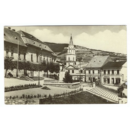 1956 - Gelnica - námestie, čiernobiela fotopohľadnica, Československo